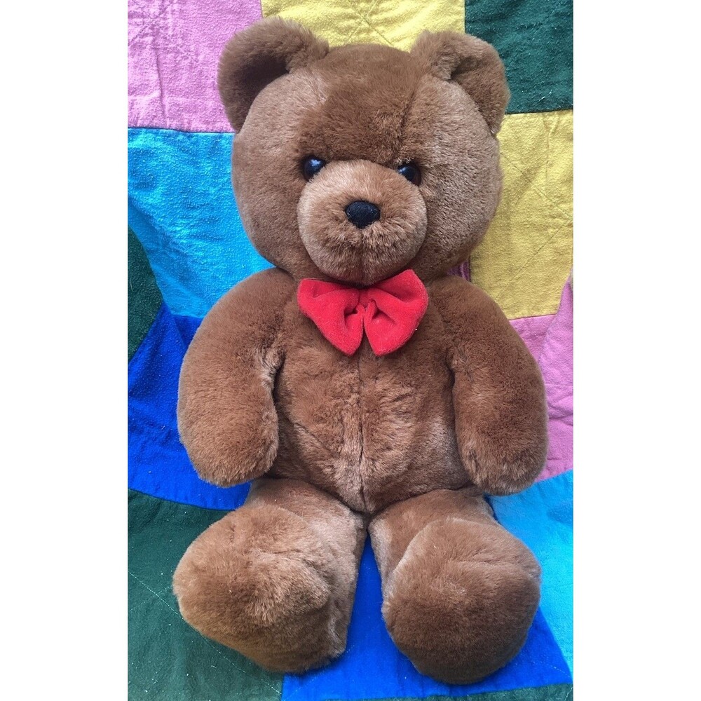 Vintage Dakin Teddy Bear 1986 Fun Farm Honey Jo Brown 20" Plush Toy Red Bow
